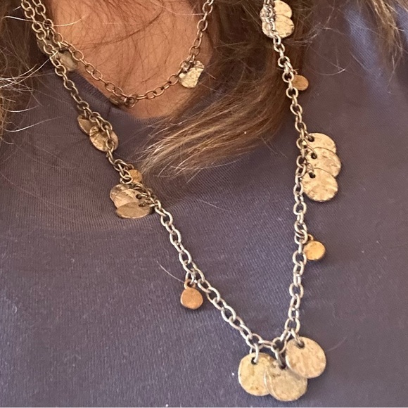 Source Unknown Jewelry - Vintage patina colored coin necklace. Bronze and matte silver colored mixed.